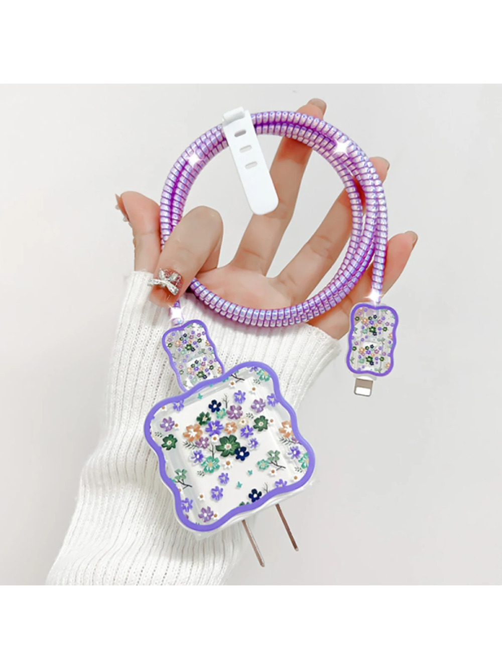Purple Flowers iPhone Charger Cable Protector P27